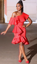 Rouche Red Ruffle Dress