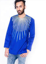 Mens Blue and Gold Ankara Royalty Top