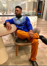 Mens Blue and Gold Ankara Royalty Top