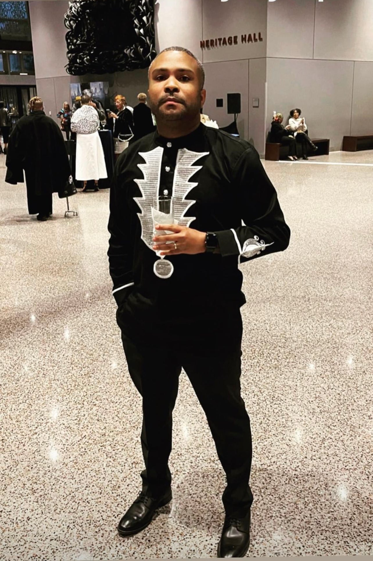 Mens Black and Silver Ankara Royalty Top