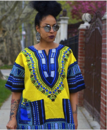 Yellow and Blue Dashiki Top
