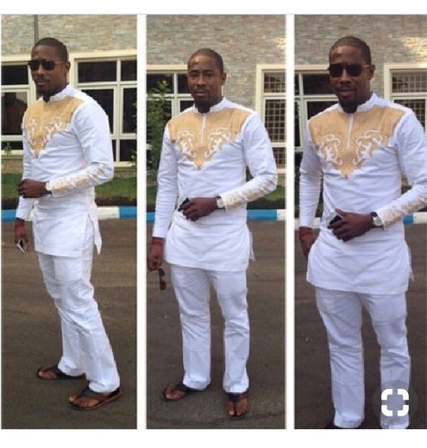 Kofi White and Gold Royalty Set (Top and Pants)