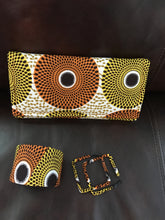Yellow and Orange Ankara Circles Wallet Clutch with matching Bracelet and Earrings