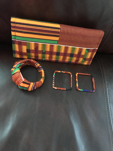 Kente Wallet Clutch with matching Bracelet and Earrings