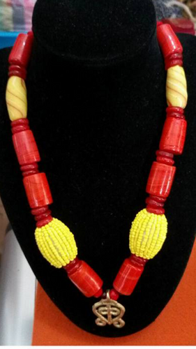 Red and Yellow Ankara Beaded Necklace