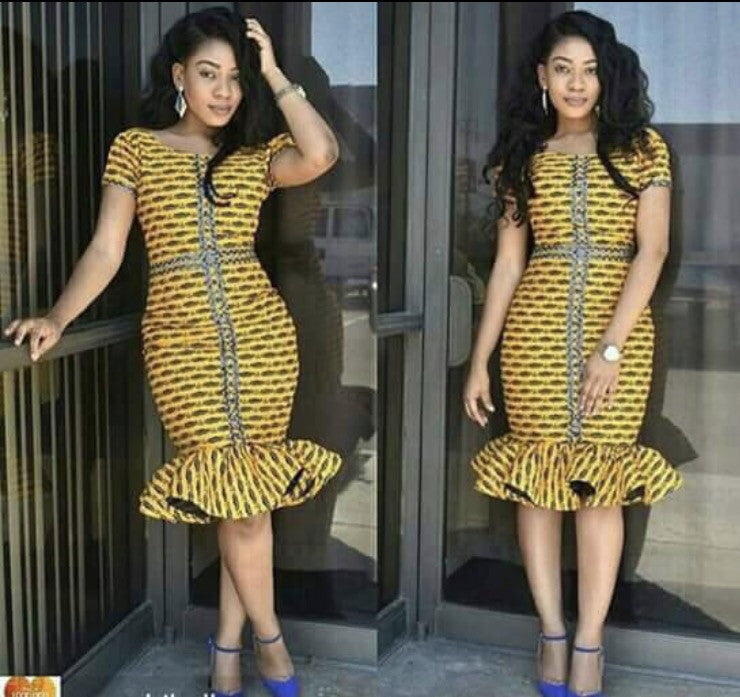 Yellow Stripe Ankara Fitted Dress Efia Fashions Yellow Stripe Ankara Fitted Dress Efia Fashions