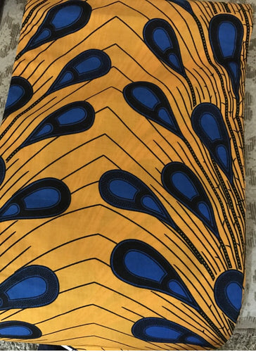 Blue and Yellow Teardrop Ankara Fabric