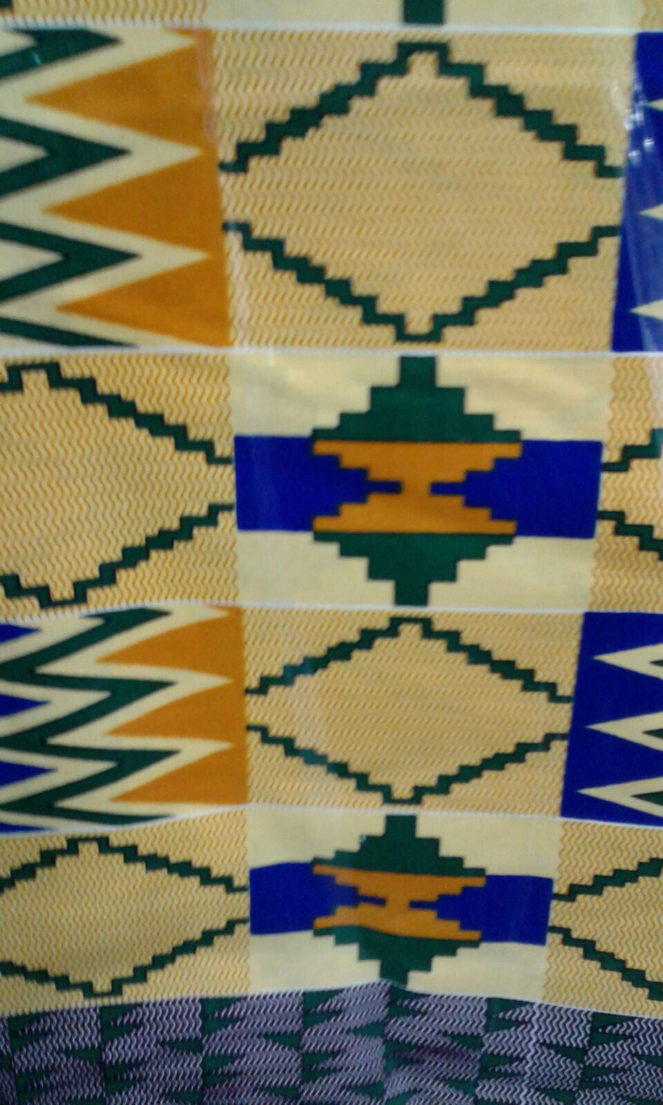 Ankara African Fabric - Tan and Blue Kente
