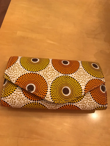 Yellow and Orange Ankara Waterfall Purse, Jewelry, and Headscarf Set