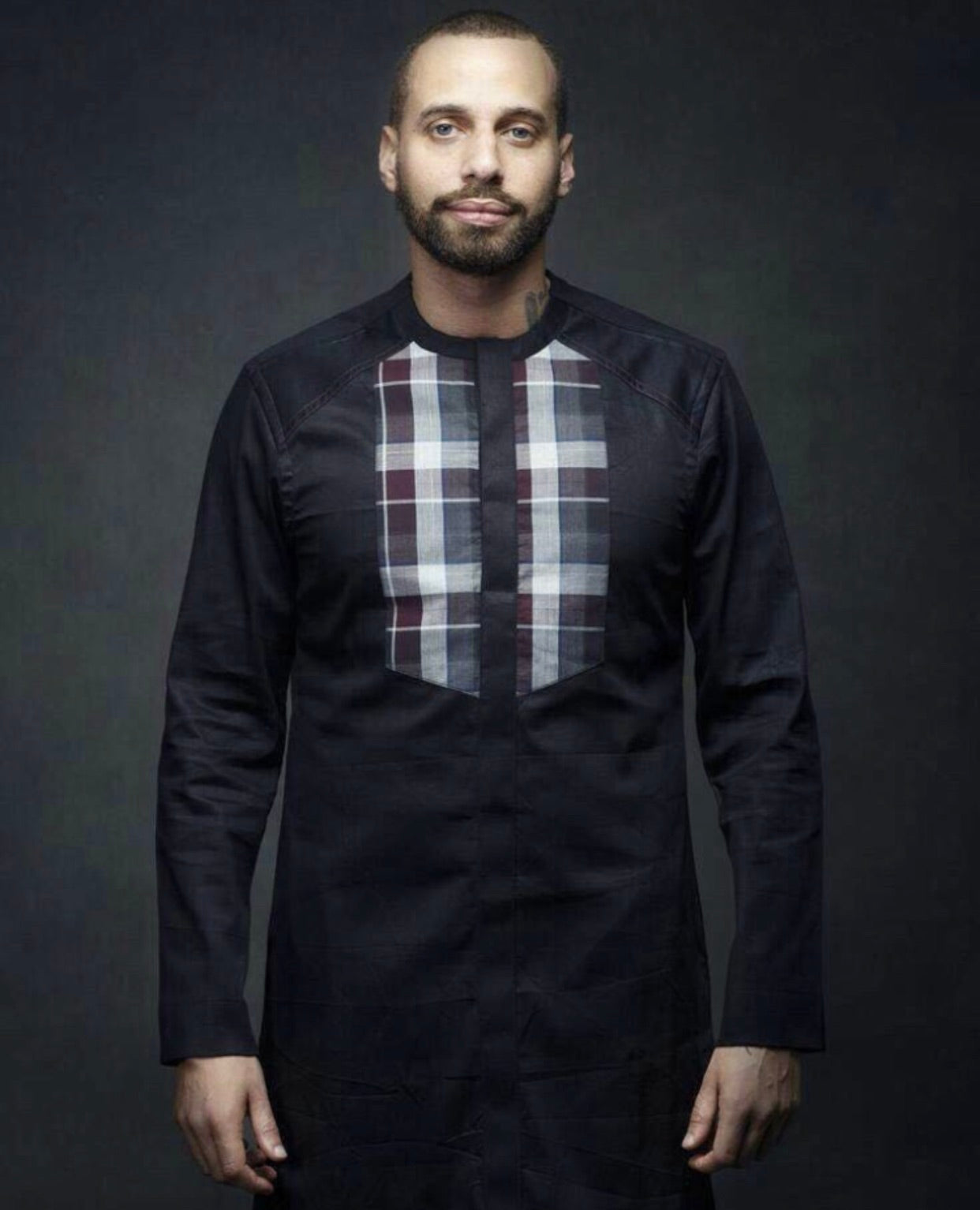 Men’s Ankara Plaid Pride Top (Currently available in Navy Blue)