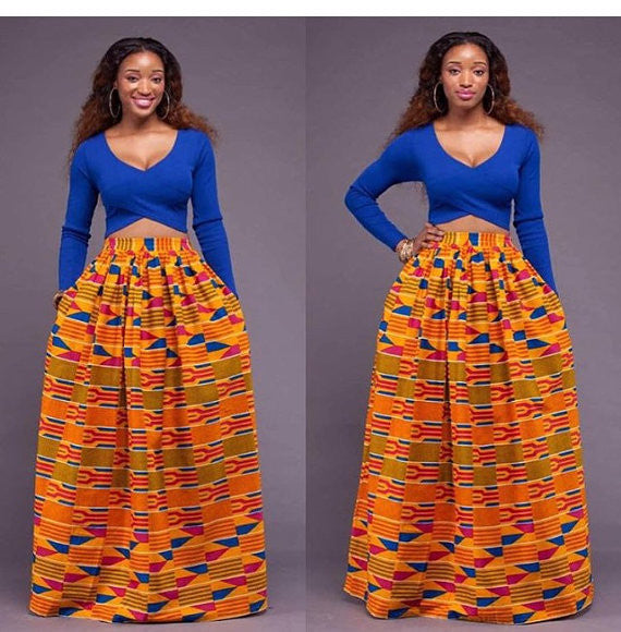 Kente Long Gathered Skirt